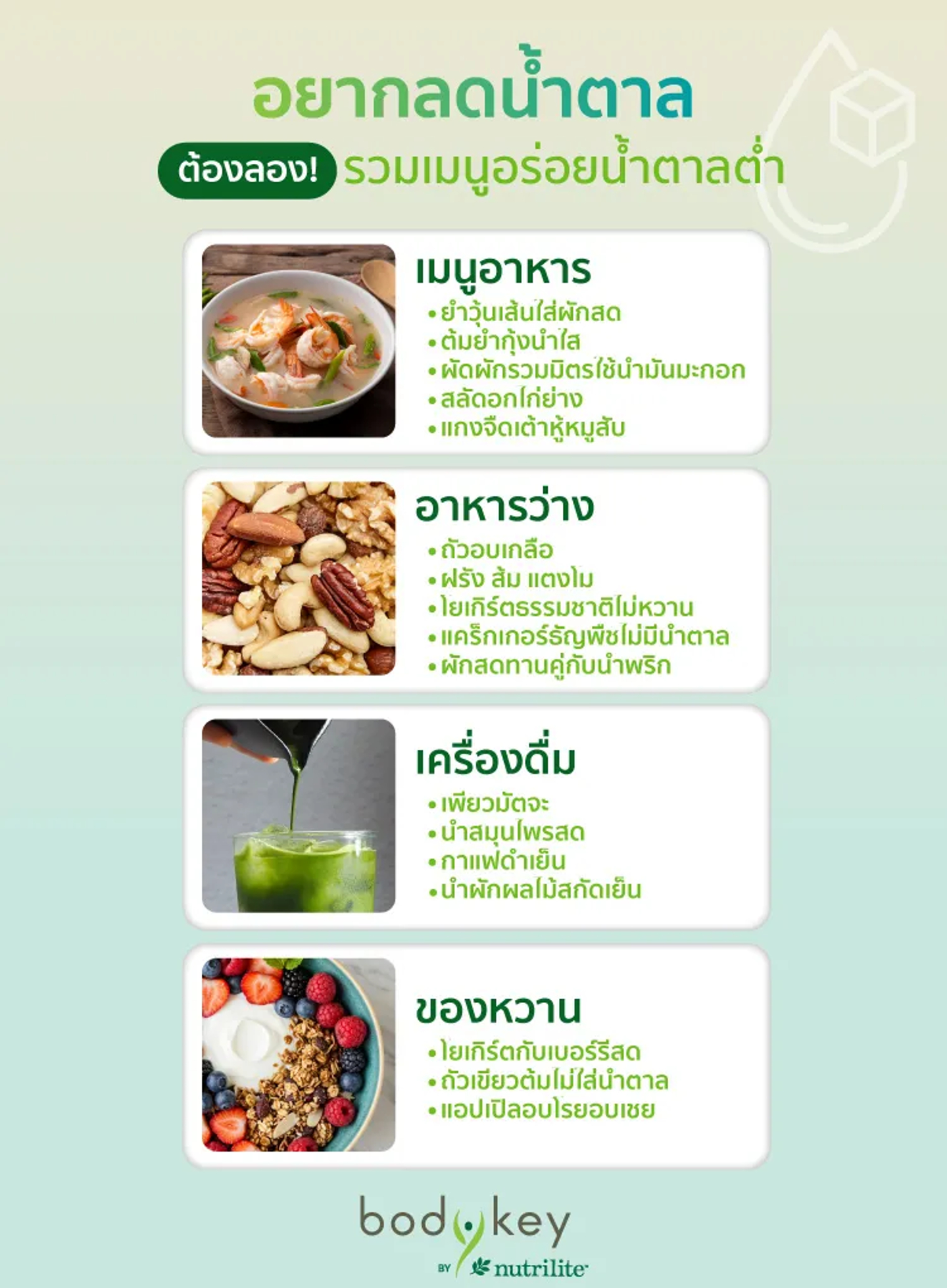 อยากลดน้ำตาล ต้องลอง! รวมเมนูอร่อยน้ำตาลต่ำ