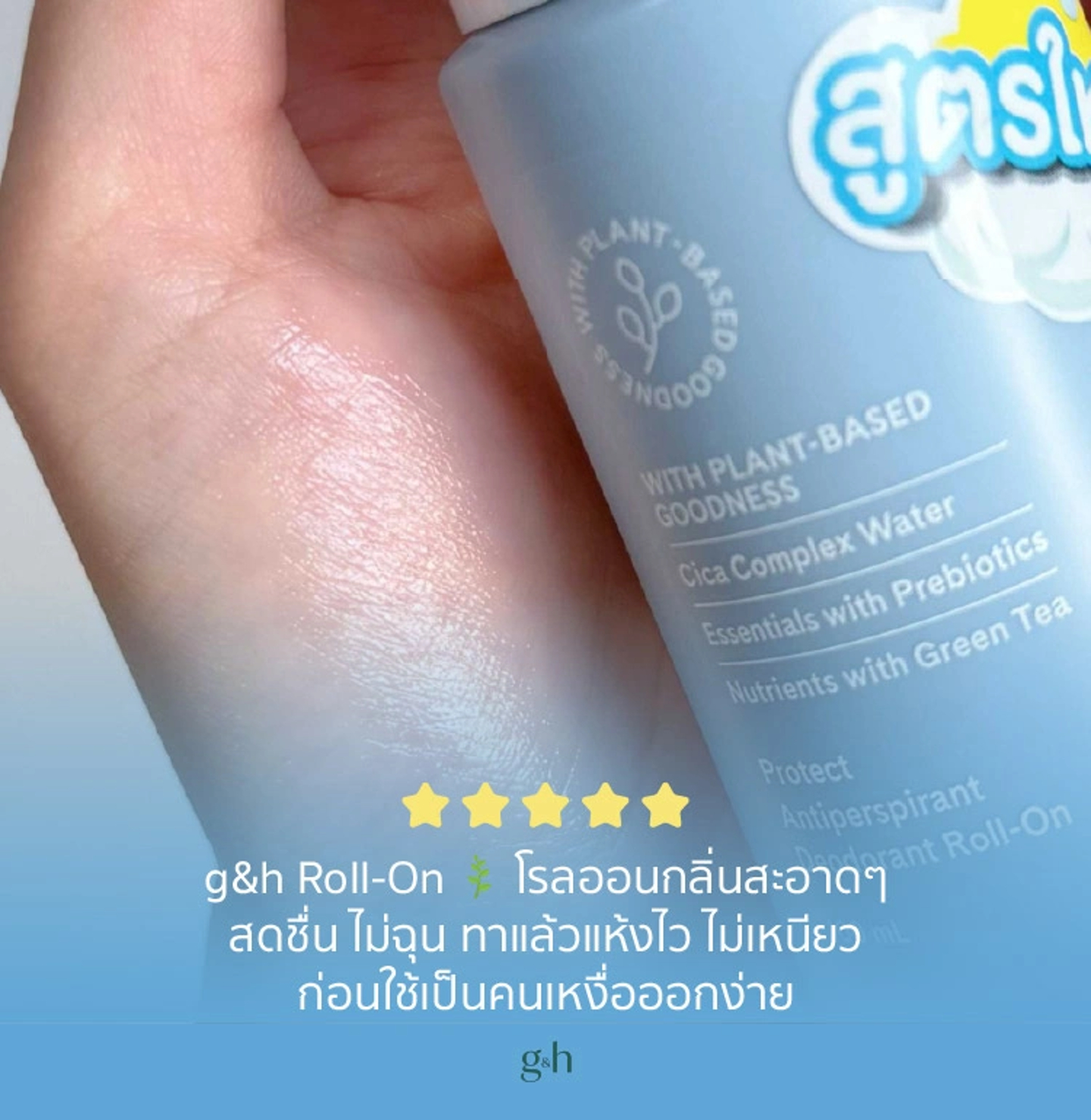 g&h Roll-On โรลออนกลิ่นสะอาดๆ สดชื่น ไม่ฉุน ทาแล้วแห้งไว ไม่เหนียว ก่อนใช้เป็นคนเหงื่อออกง่าย